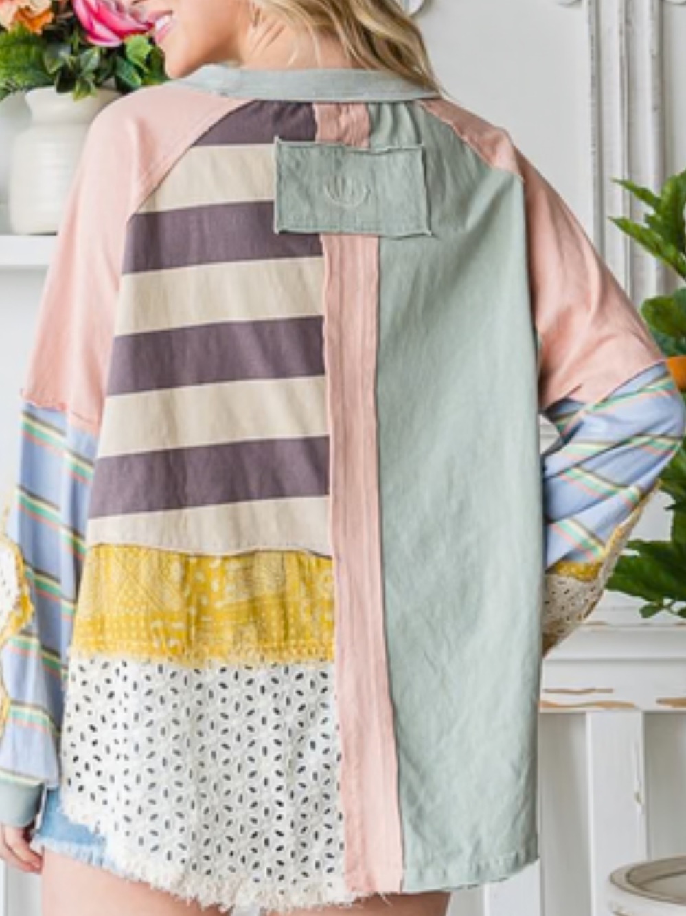 Oli & Hali Daisy Patched Mixed Fabric Top - Picture 2 of 6